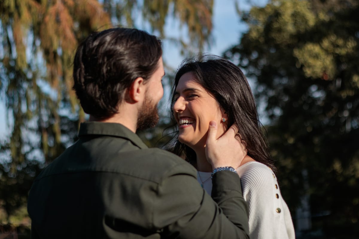 A couple laughing together